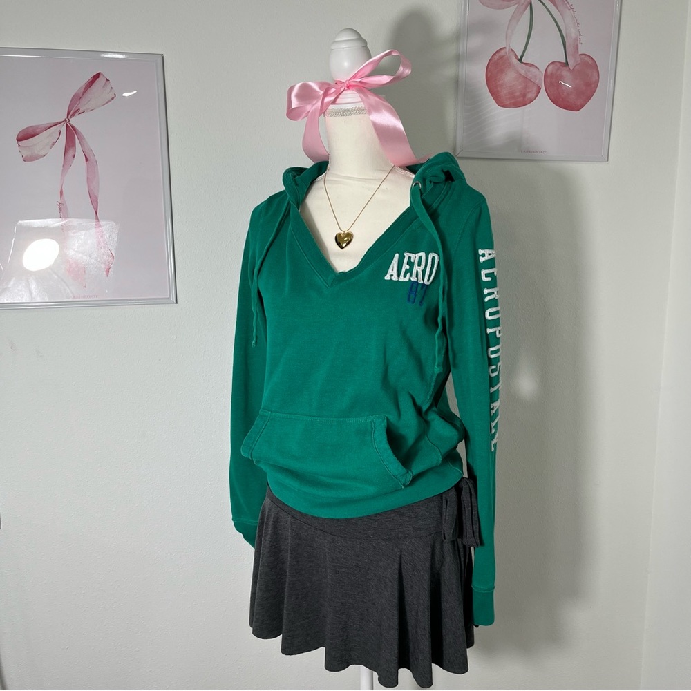 Aeropostale Vintage Y2K Green White Sweatshirt Hoodie Womens Medium